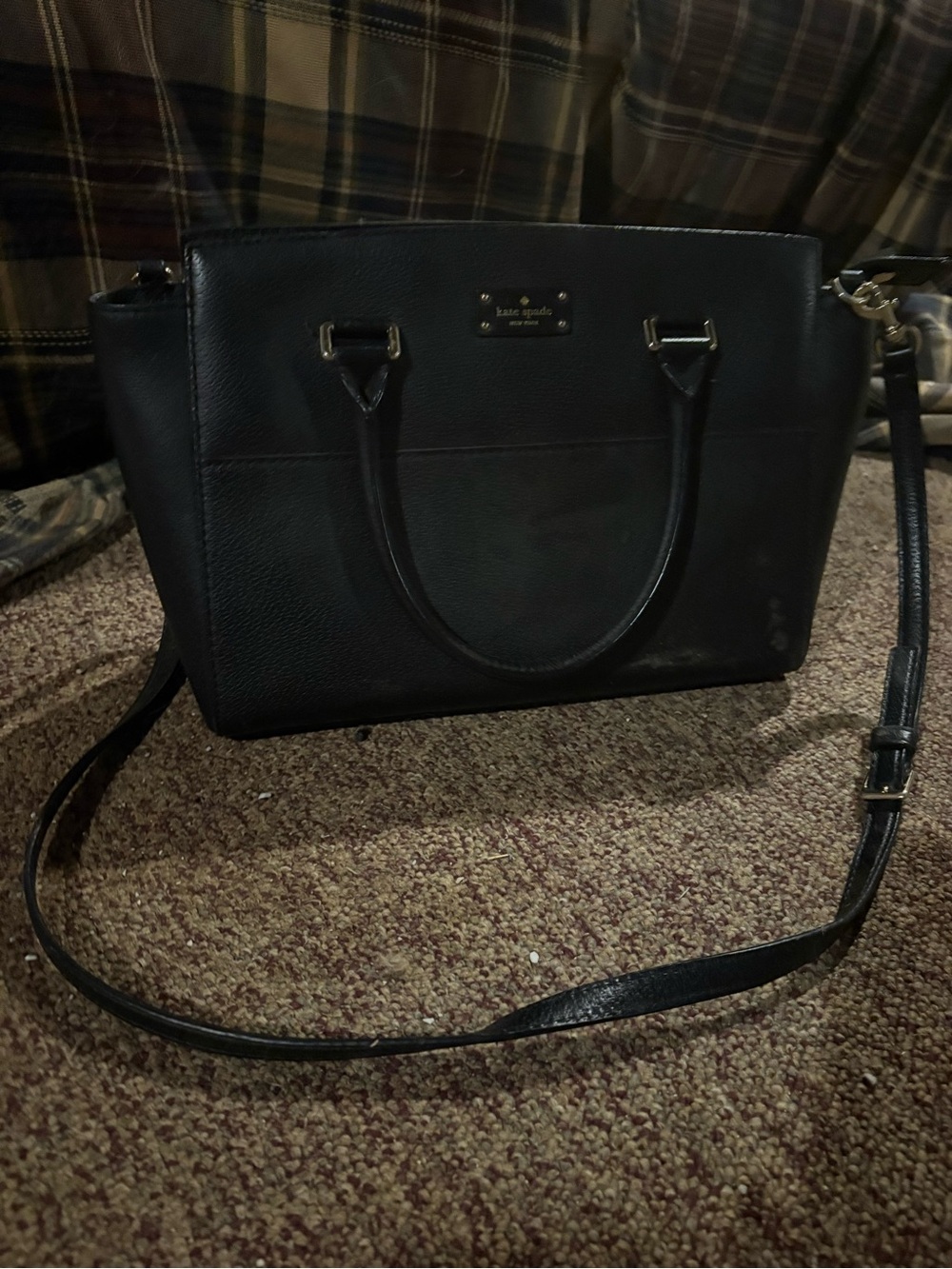 kate spade black leather satchel with detachable strap